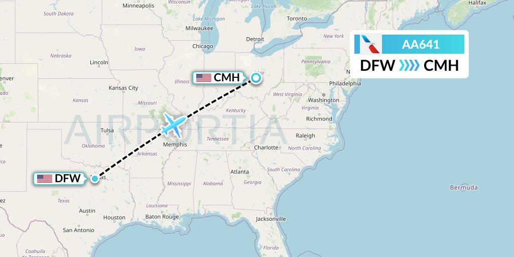 AA641 American Airlines Flight Map: Dallas to Columbus