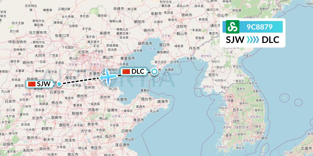 9C8879 Spring Airlines Flight Map: Shijiazhuang to Dalian