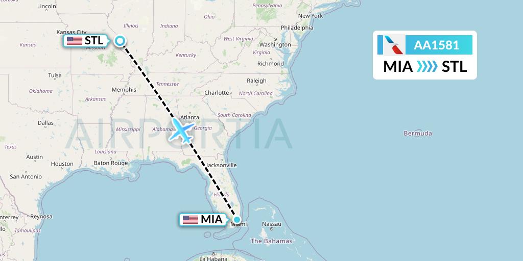 AA1581 American Airlines Flight Map: Miami to St. Louis
