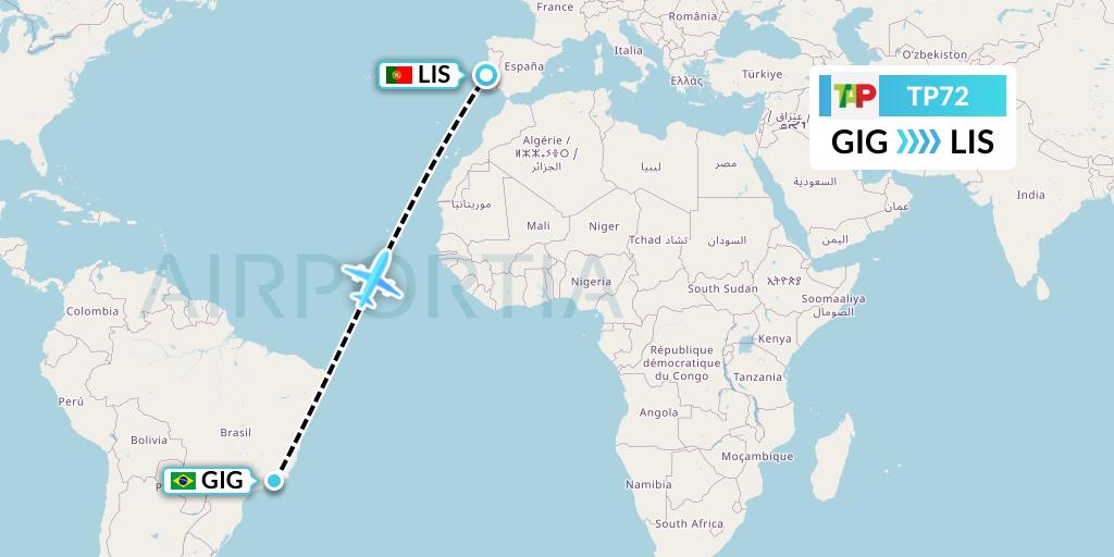 TP72 TAP Portugal Flight Map: Rio de Janeiro to Lisbon
