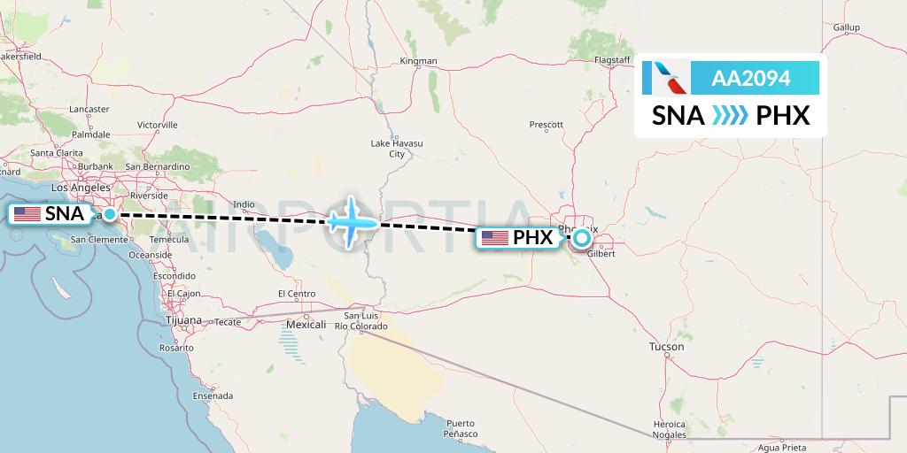 AA2094 American Airlines Flight Map: Orange County to Phoenix