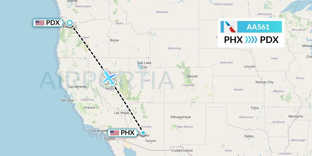 AA561 American Airlines Flight Map: Phoenix to Portland