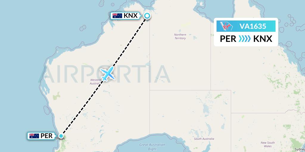 VA1635 Virgin Australia Flight Map: Perth to Kununurra