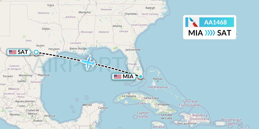 AA1468 American Airlines Flight Map: Miami to San Antonio