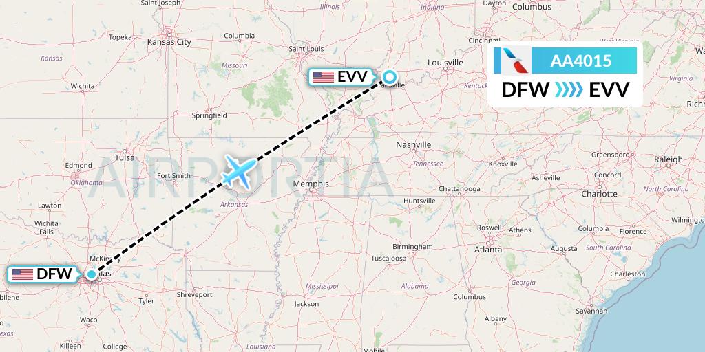 AA4015 American Airlines Flight Map: Dallas to Evansville