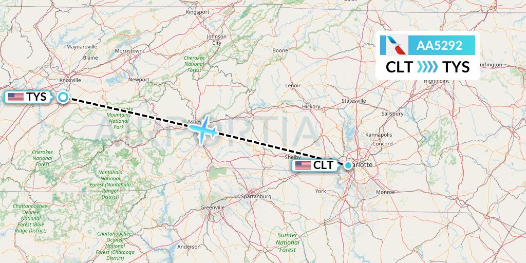 AA5292 American Airlines Flight Map: Charlotte to Knoxville