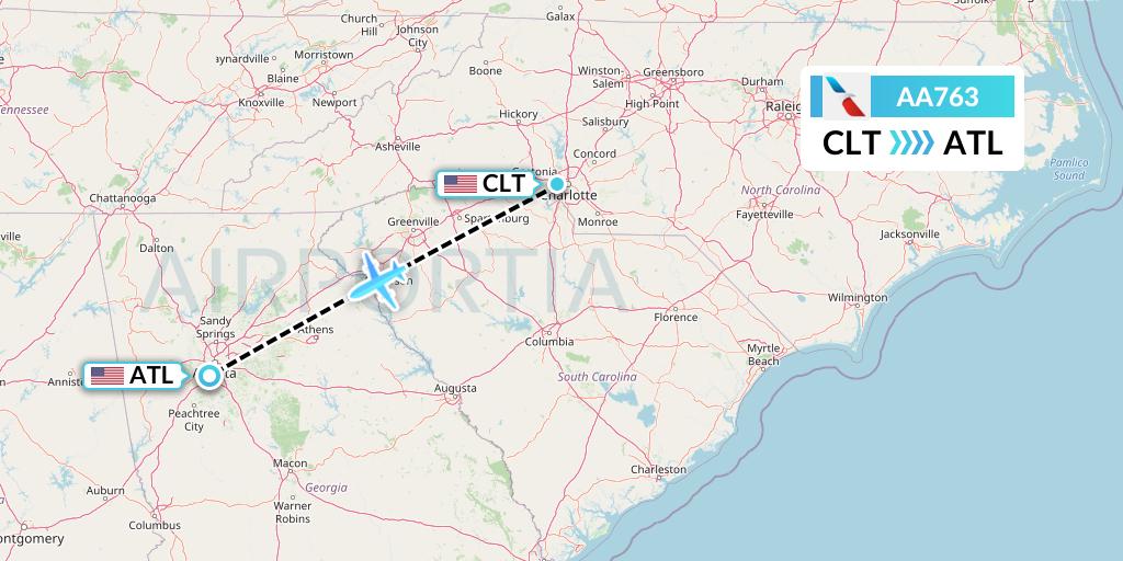 AA763 American Airlines Flight Map: Charlotte to Atlanta