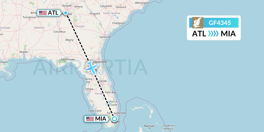 GF4345 Gulf Air Flight Map: Atlanta to Miami