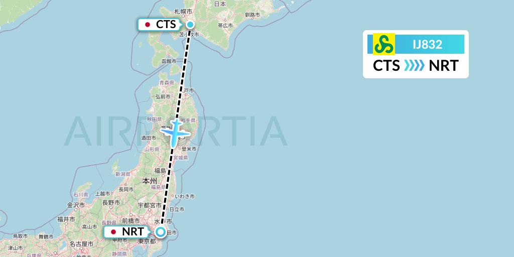 IJ832 Spring Airlines Japan Flight Map: Sapporo to Tokyo