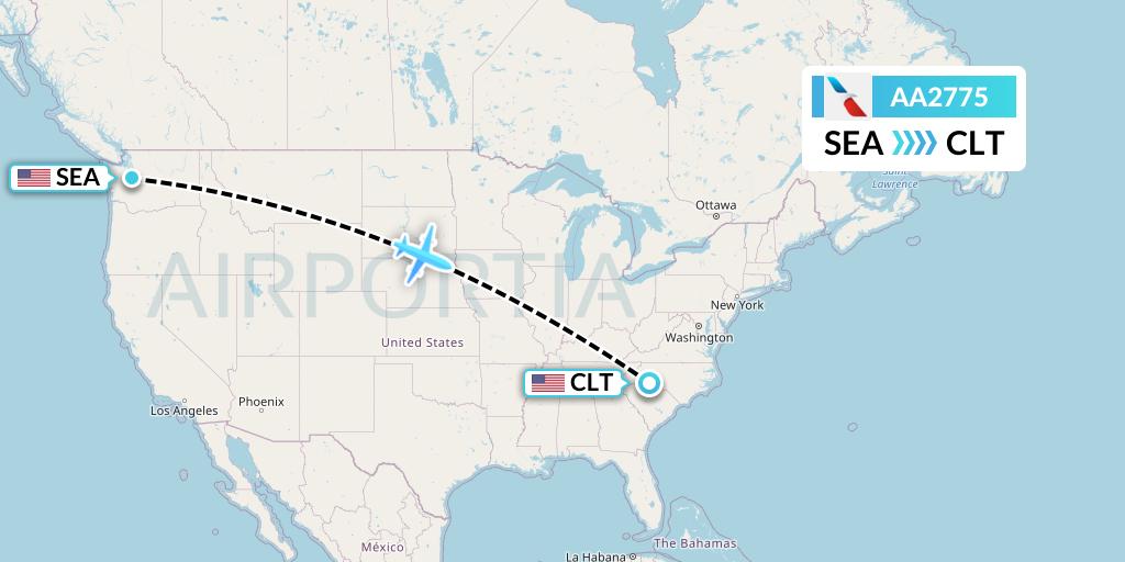AA2775 American Airlines Flight Map: Seattle to Charlotte