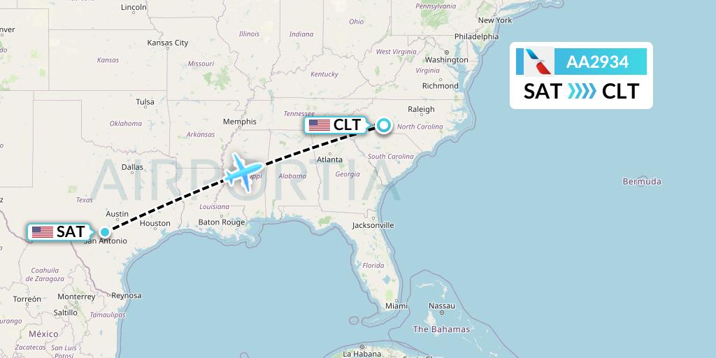 AA2934 American Airlines Flight Map: San Antonio to Charlotte