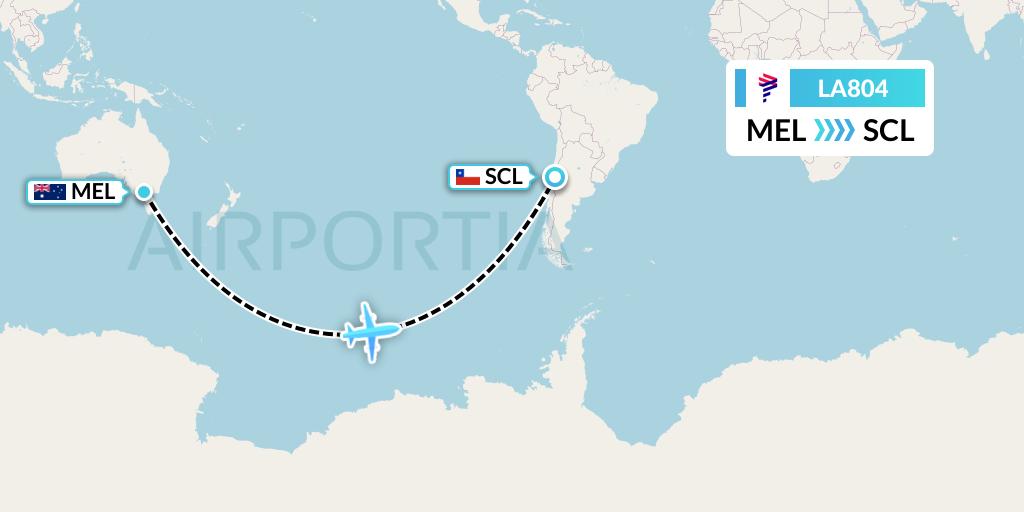 LA804 LAN Airlines Flight Map: Melbourne to Santiago