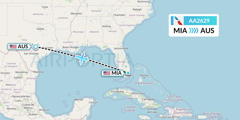 AA2629 American Airlines Flight Map: Miami to Austin