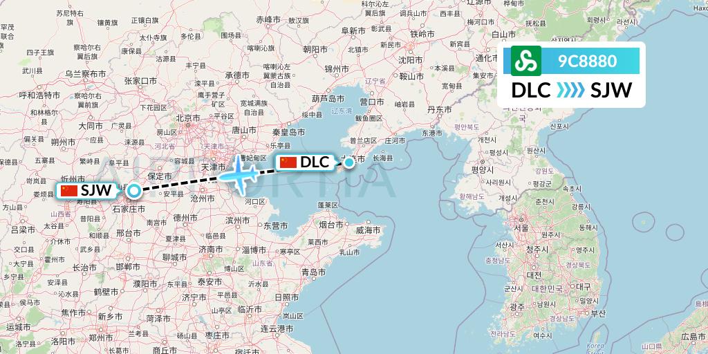 9C8880 Spring Airlines Flight Map: Dalian to Shijiazhuang