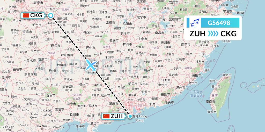 G56498 China Express Airlines Flight Map: Zhuhai to Chongqing