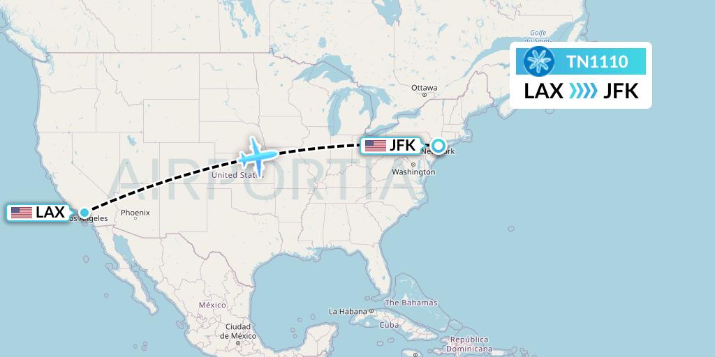 TN1110 Air Tahiti Nui Flight Map: Los Angeles to New York