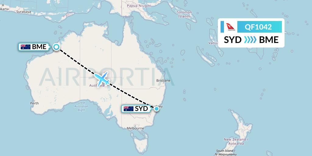 QF1042 Qantas Flight Map: Sydney to Broome