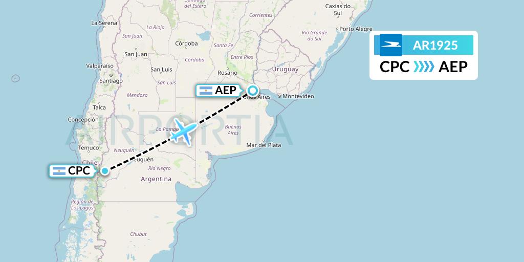 AR1925 Aerolineas Argentinas Flight Map: San Martin de los Andes to Buenos Aires