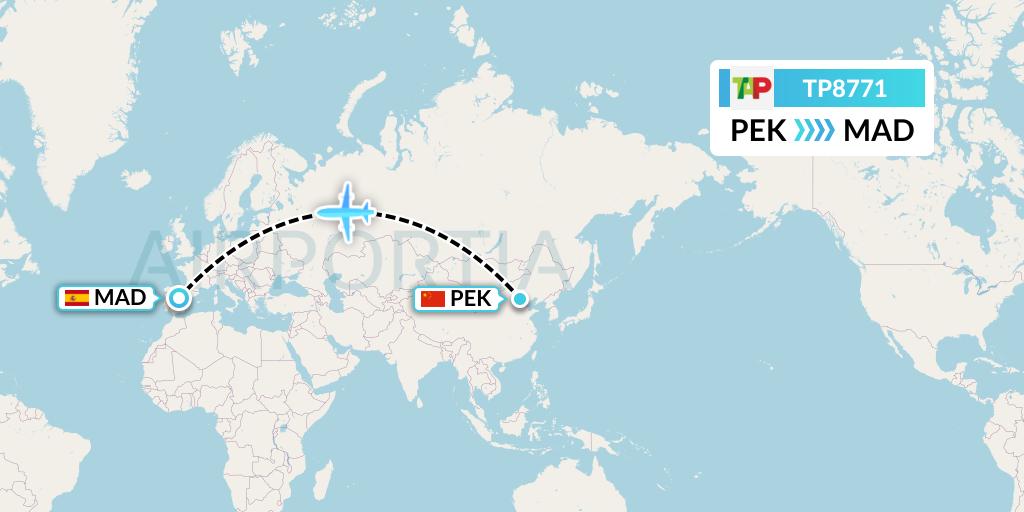TP8771 TAP Portugal Flight Map: Beijing to Madrid