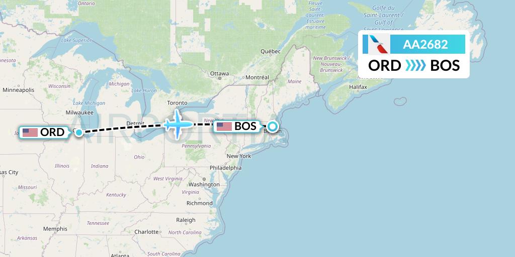 AA2682 American Airlines Flight Map: Chicago to Boston