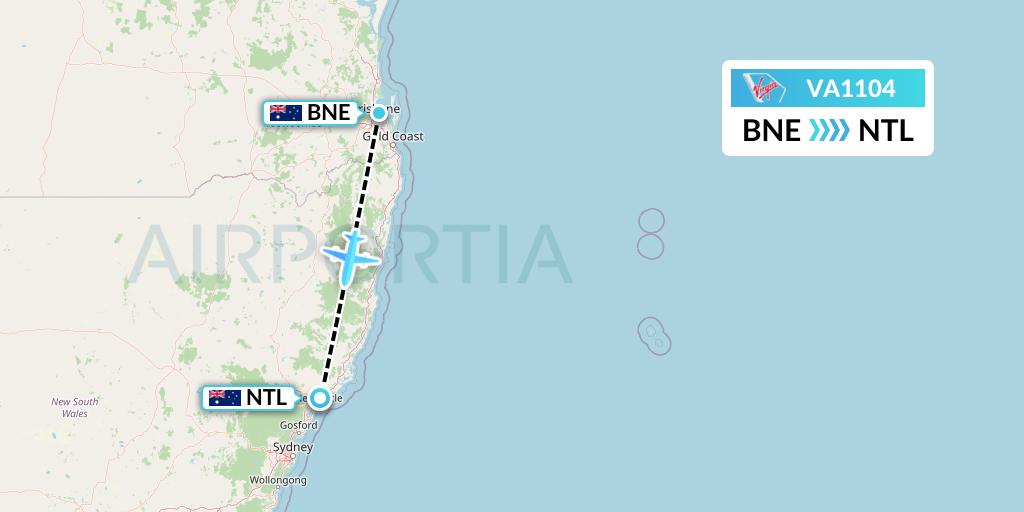 VA1104 Virgin Australia Flight Map: Brisbane to Newcastle