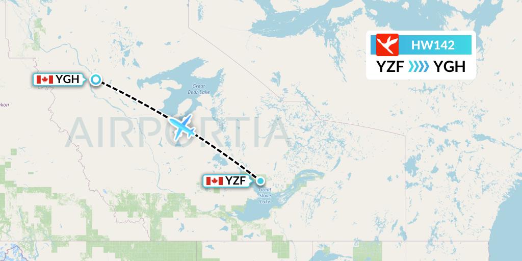 HW142 North-Wright Airways Flight Map: Yellowknife to Fort Good Hope