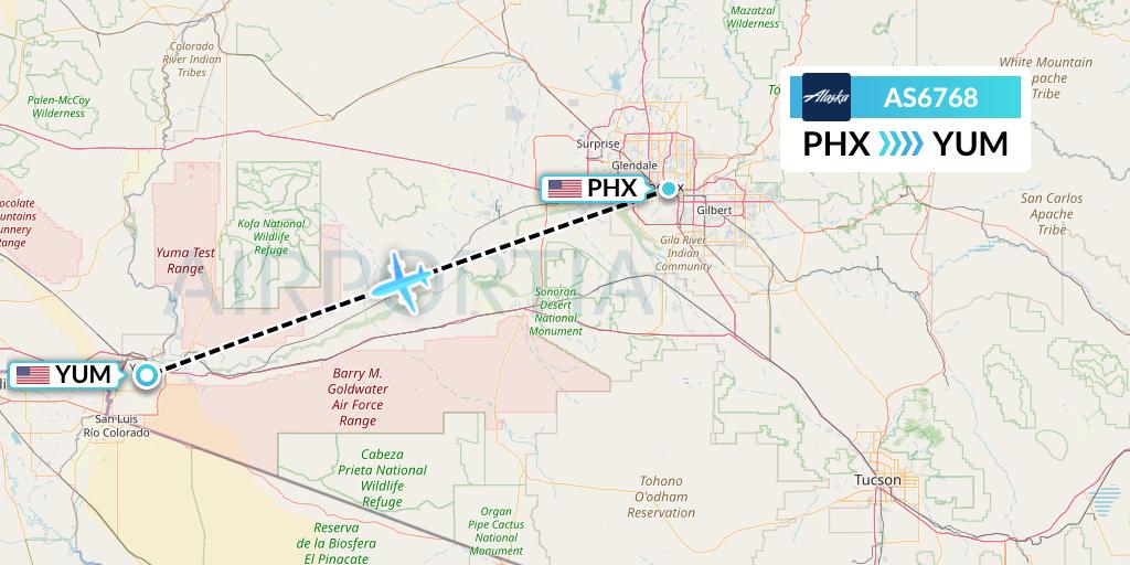 AS6768 Alaska Airlines Flight Map: Phoenix to Yuma