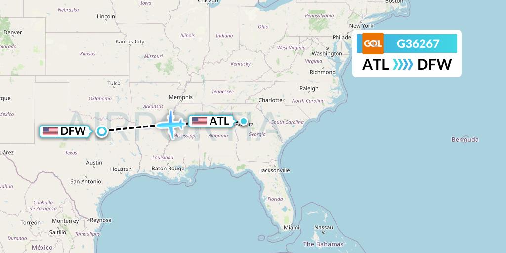 G36267 GOL Transportes Aeros Flight Map: Atlanta to Dallas