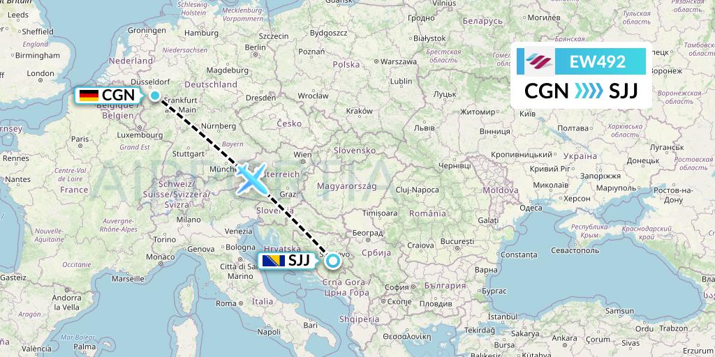 EW492 Eurowings Flight Map: Cologne to Sarajevo