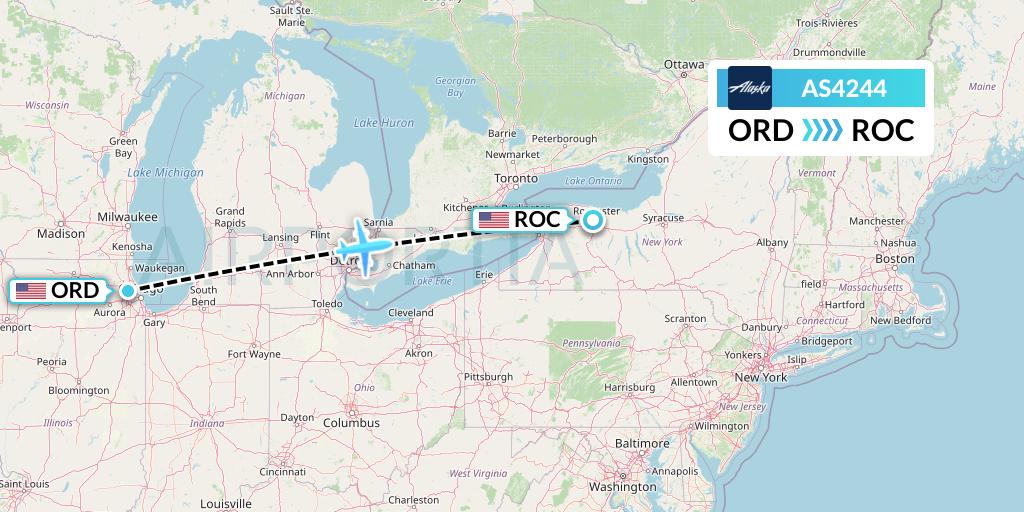 AS4244 Alaska Airlines Flight Map: Chicago to Rochester