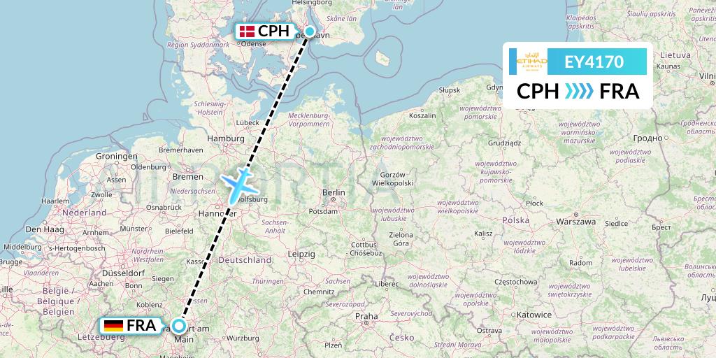 EY4170 Etihad Airways Flight Map: Copenhagen to Frankfurt