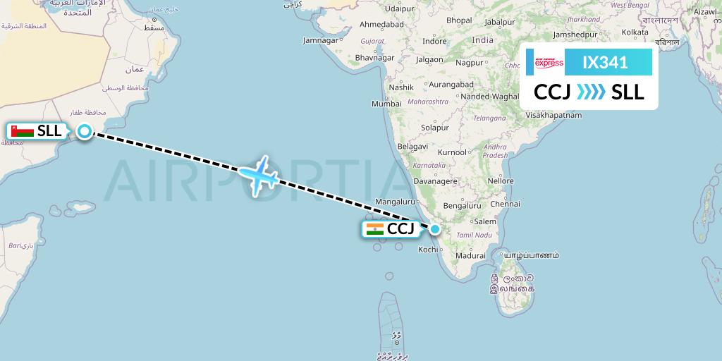 IX341 Air India Express Flight Map: Kozhikode to Salalah