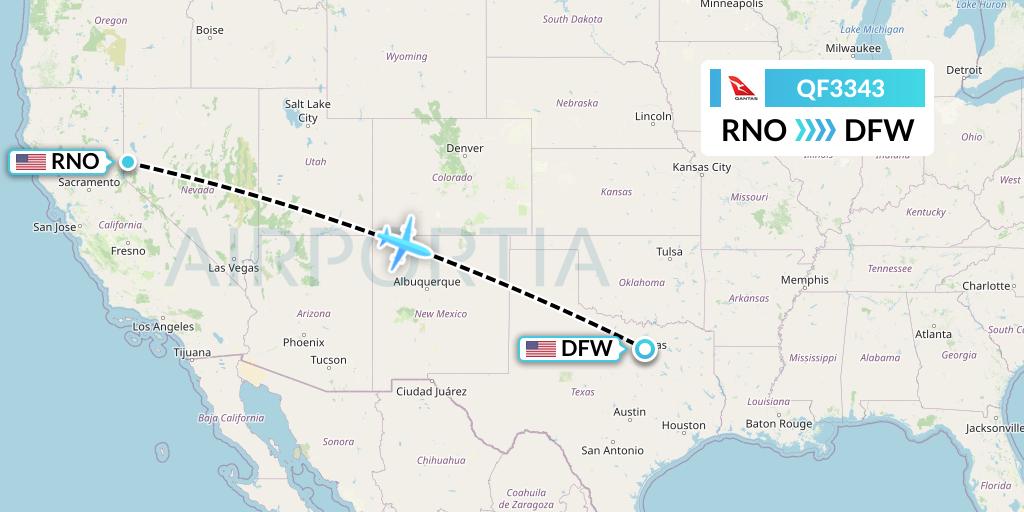 QF3343 Qantas Flight Map: Reno to Dallas