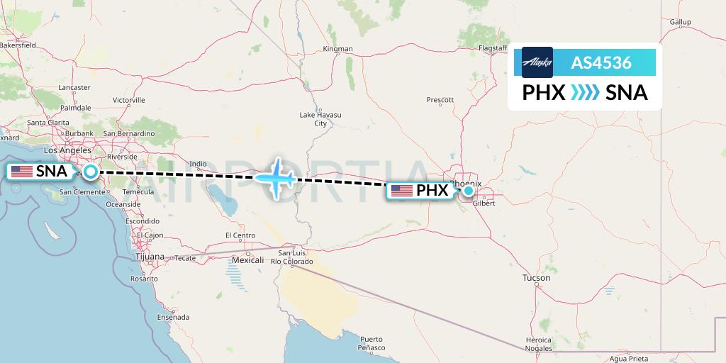 AS4536 Alaska Airlines Flight Map: Phoenix to Orange County