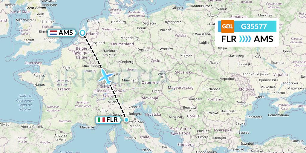 G35577 GOL Transportes Aeros Flight Map: Florence to Amsterdam