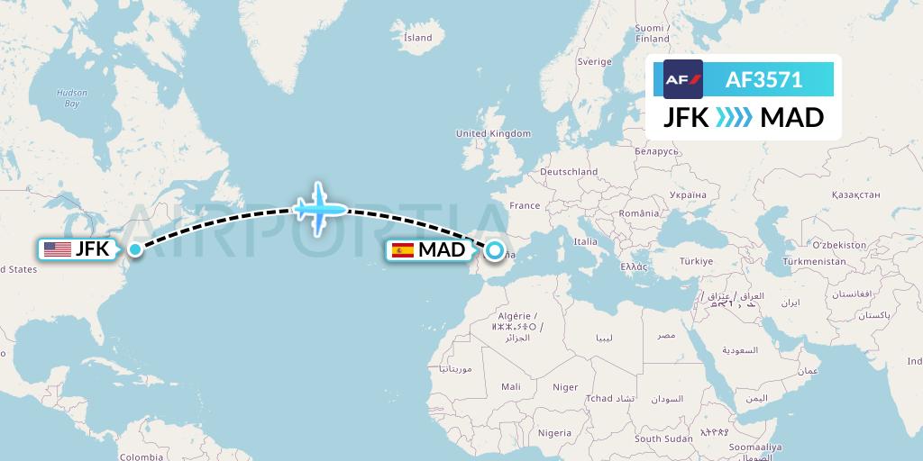 AF3571 Air France Flight Map: New York to Madrid