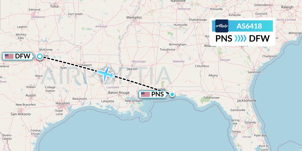 AS6418 Alaska Airlines Flight Map: Pensacola to Dallas