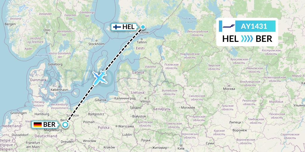 AY1431 Finnair Flight Map: Helsinki to Berlin