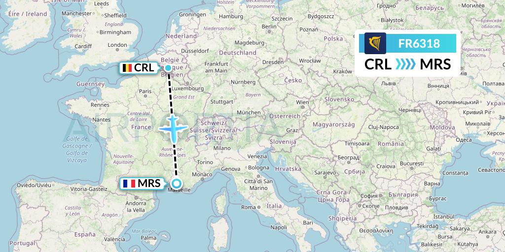 FR6318 Ryanair Flight Map: Brussels to Marseille