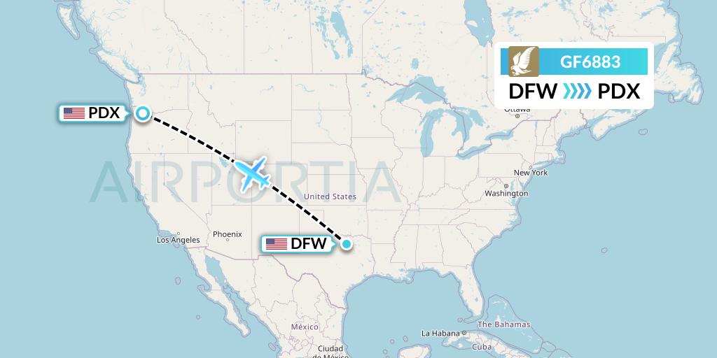 GF6883 Gulf Air Flight Map: Dallas to Portland