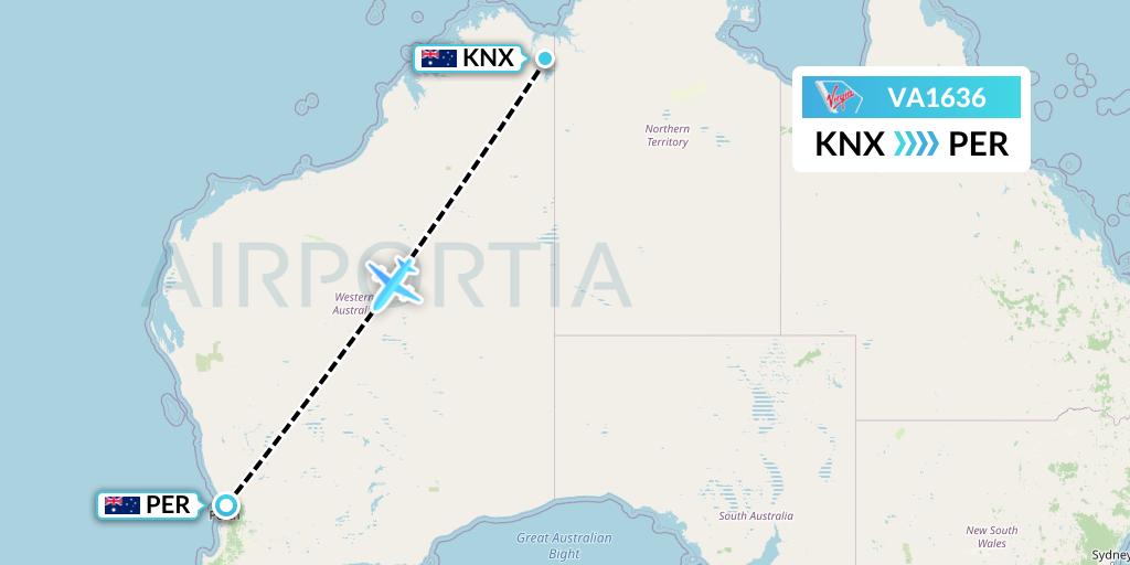 VA1636 Virgin Australia Flight Map: Kununurra to Perth