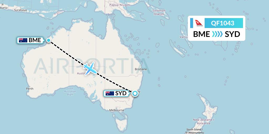 QF1043 Qantas Flight Map: Broome to Sydney
