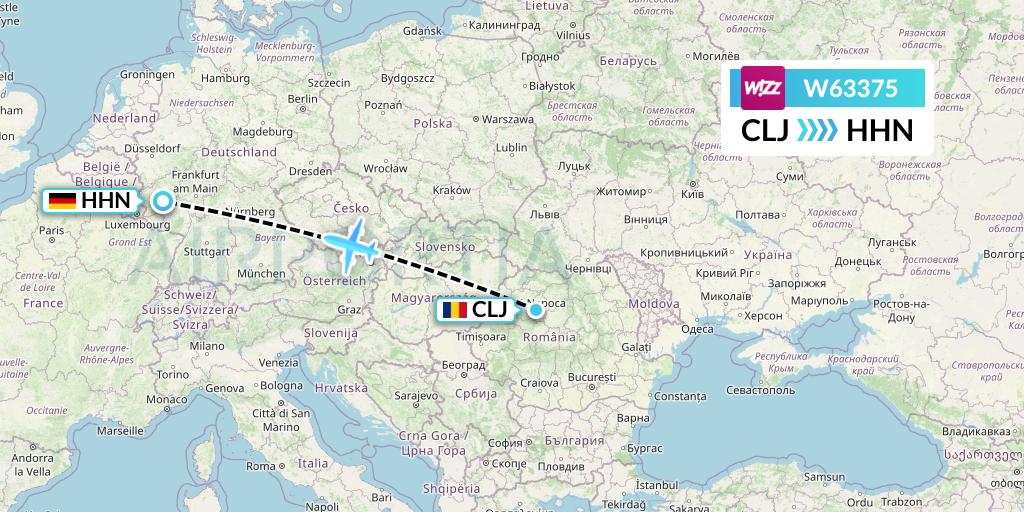 W63375 Wizz Air Flight Map: Cluj-Napoca to Hahn