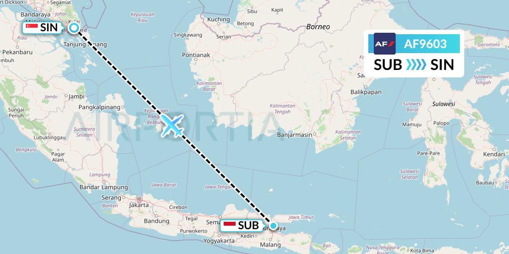 AF9603 Air France Flight Map: Surabaya to Singapore