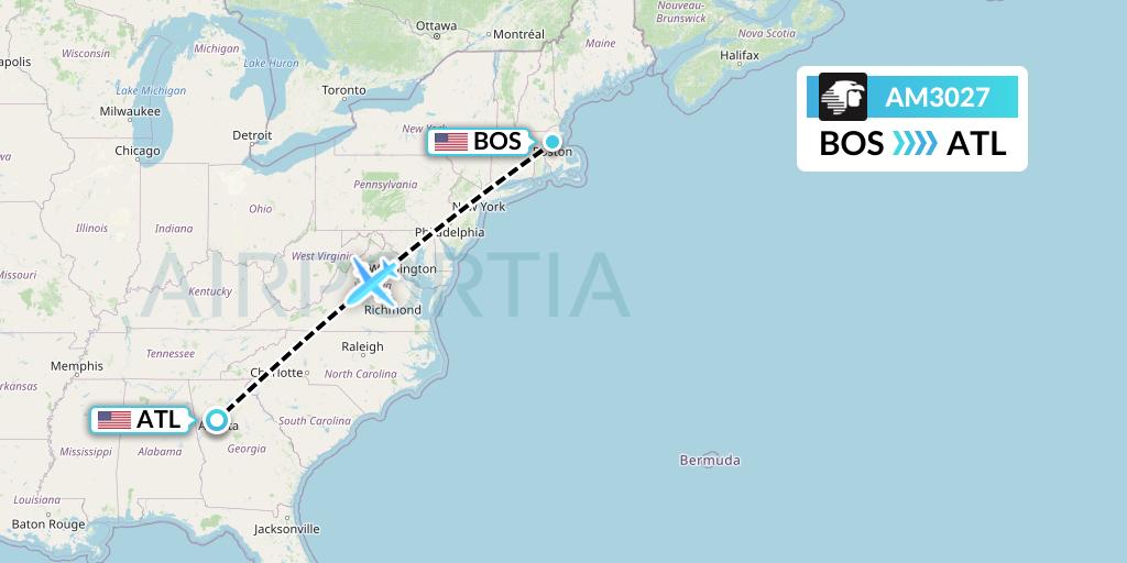 AM3027 Aeromexico Flight Map: Boston to Atlanta