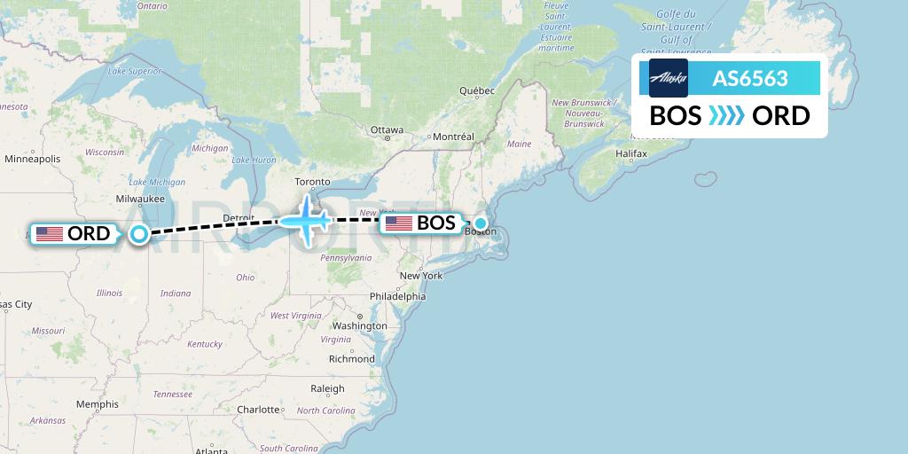 AS6563 Alaska Airlines Flight Map: Boston to Chicago