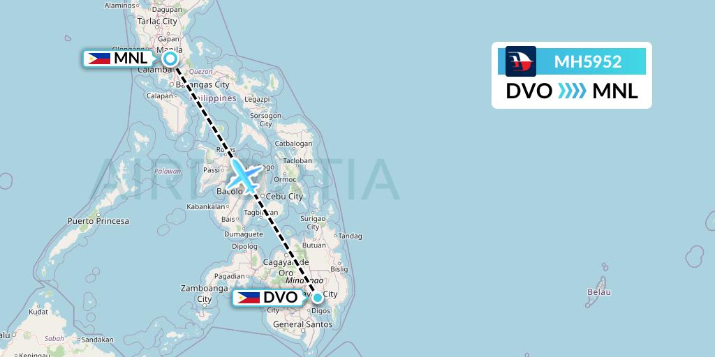 MH5952 Malaysia Airlines Flight Map: Davao City to Manila