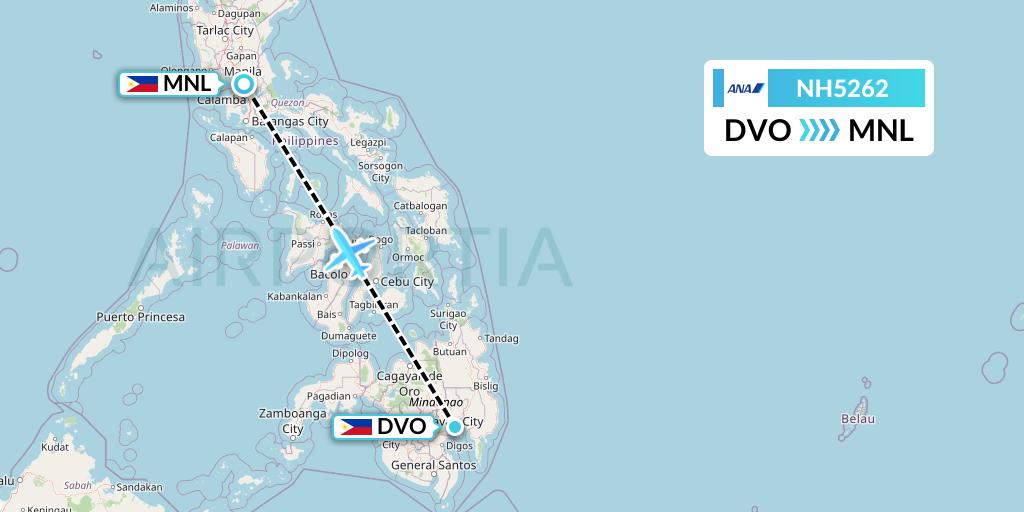 NH5262 All Nippon Airways Flight Map: Davao City to Manila