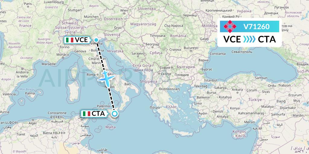 V71260 Volotea Flight Map: Venice to Catania