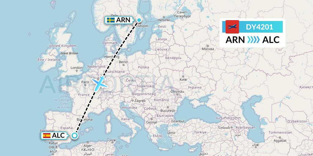 DY4201 Norwegian Flight Map: Stockholm to Alicante